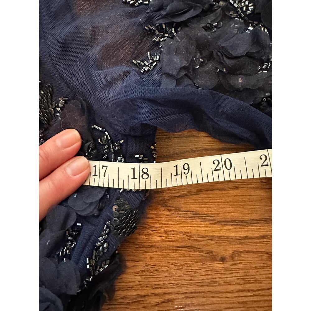 Pisarro Nights 3D Floral Beaded Taffeta Gown Blue Size 6 NWT Needs Zipper Repair - Picture 9 of 11